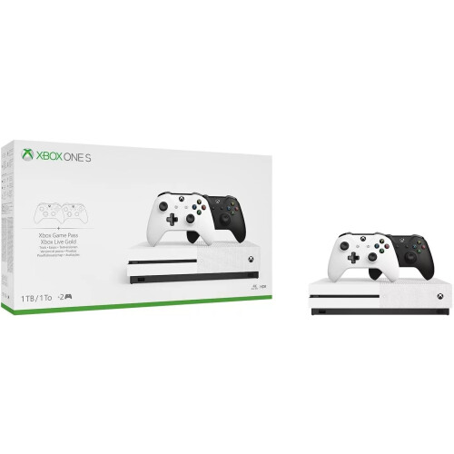 Refurbished Xbox Xbox One S 4K 1TB Console with Two Wireless Controllers  Disc 2