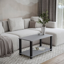 (Grey with Black Legs) 83cm 2 Tier Coffee Table Side Table With Shelf TV Stand Minimalist Style