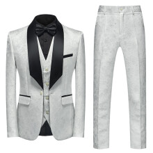 (white, M) Men's Suits 3 Piece Regular Fit Skinny Paisley Jacquard Tuxedo Suit for Wedding