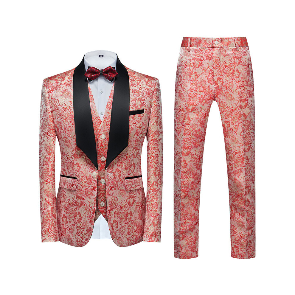 (pink, M) Men's Suits 3 Piece Regular Fit Skinny Paisley Jacquard Tuxedo Suit for Wedding-image-OPC-PFP7HMG-NEW