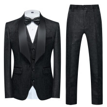 (black, XL) Men's Suits 3 Piece Regular Fit Skinny Paisley Jacquard Tuxedo Suit for Wedding
