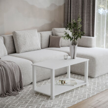 (White) 83cm 2 Tier Coffee Table Side Table With Shelf TV Stand Minimalist Style