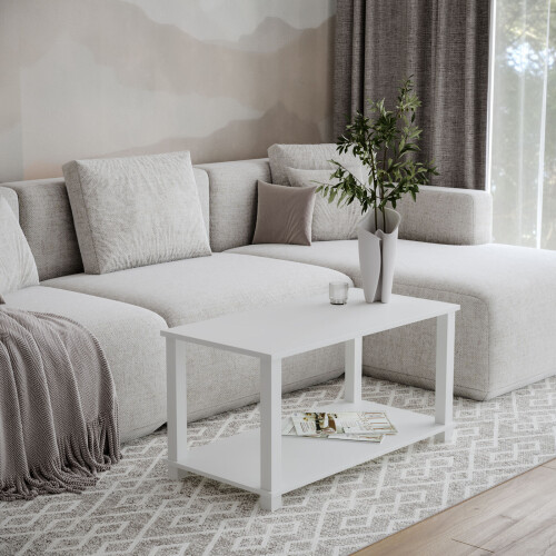 URBN Living (White) 83cm 2 Tier Coffee Table Side Table With Shelf TV Stand Minimalist Style