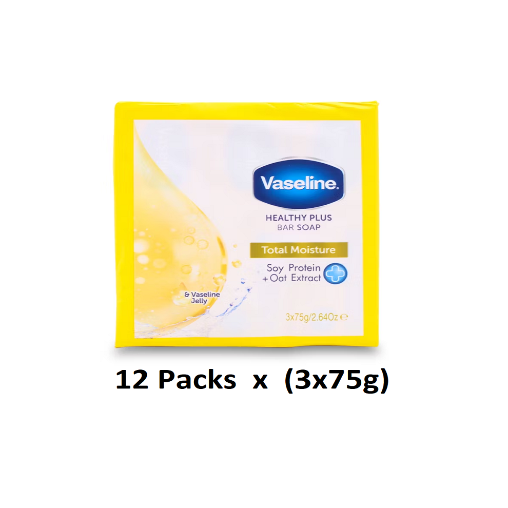 Vaseline Health Plus Total Moisture Bar Soap 3 x 75g (12 Packs) Bulk Buy