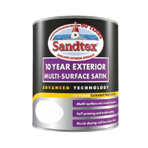 Sandtex Sandtex 10 Year Multi Surface Satin Paint 750ml White 1