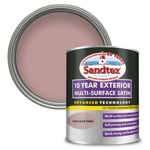 Sandtex Sandtex 10 Year Multi Surface Satin Paint 750ml Vintage Pink