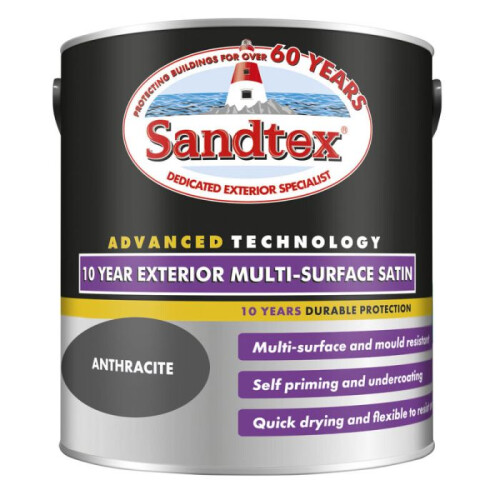 Sandtex Sandtex 10 Year Multi Surface Satin Paint 2.5L Anthracite 2