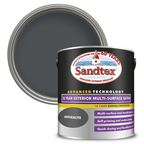 Sandtex Sandtex 10 Year Multi Surface Satin Paint 2.5L Anthracite