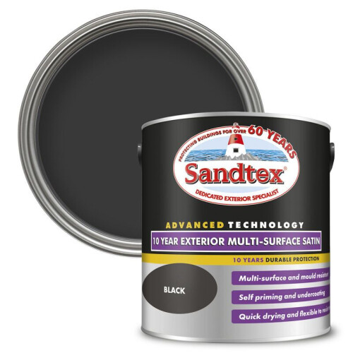 Sandtex Sandtex 10 Year Multi Surface Satin Paint 2.5L Black