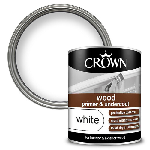 Crown Crown Quick Drying Wood MDF Primer Undercoat WHTE 750ml