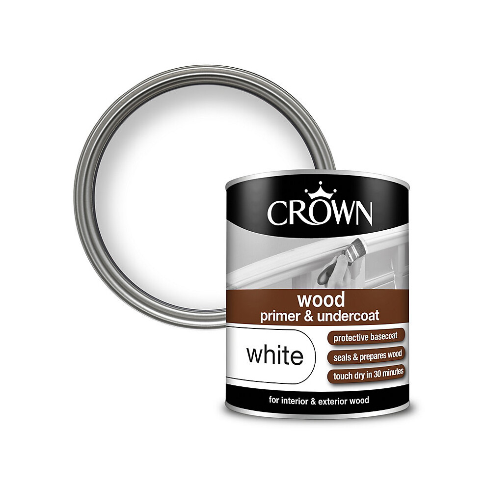 Crown Quick Drying Wood Mdf Primer Undercoat Whte 750Ml