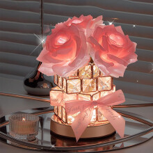 Rechargeable Cordless Rose Light - 3-Color Dimmable LED Diamond Flower Lamp for Bedroom, Pink Room Decor & Romantic Gift