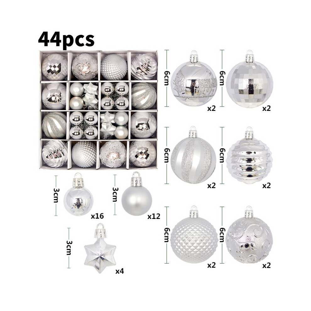 (Silver) 44Pcs Large Christmas Baubles Xmas Tree Balls Decor Party Wedding Ornament Gifts Silver