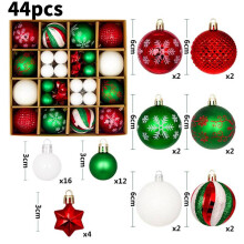 (Red Green White) 44pcs Large Christmas Baubles Xmas Tree Balls Decor Party Wedding Ornament Gifts