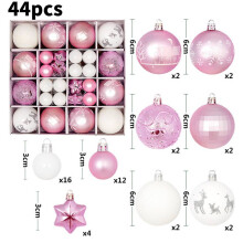 (Pink White) 44pcs Large Christmas Baubles Xmas Tree Balls Decor Party Wedding Ornament Gifts