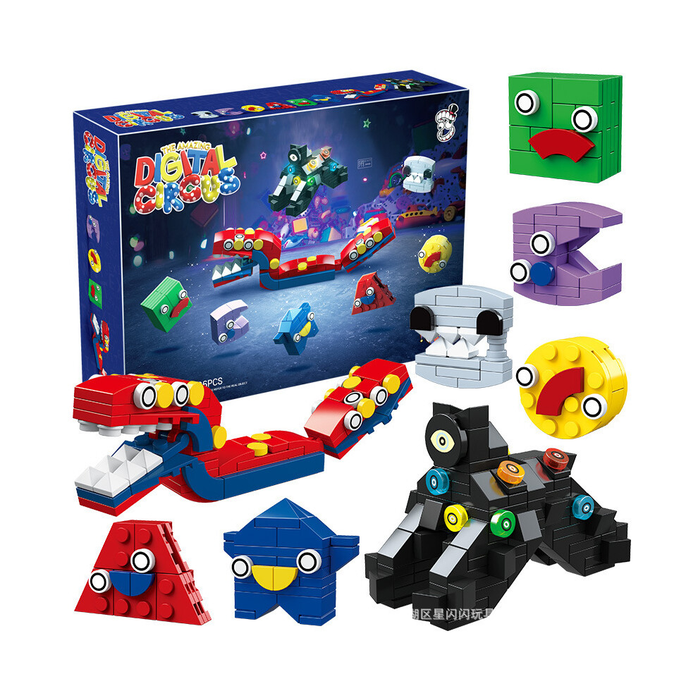 (Blue) The Amazing Digital Circus Building Blocks Toy Set Crazy Circus Pomni Jax Model Blue