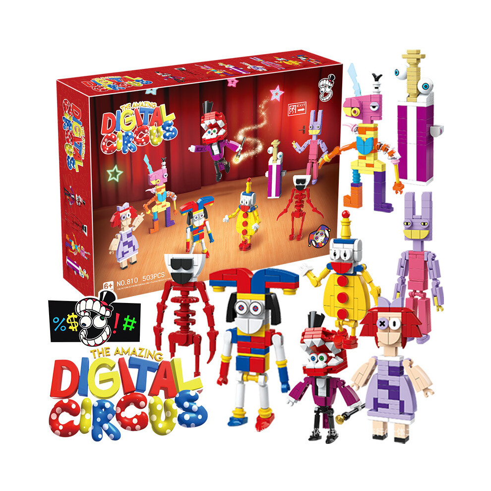 (Red) The Amazing Digital Circus Building Blocks Toy Set Crazy Circus Pomni Jax Model Red