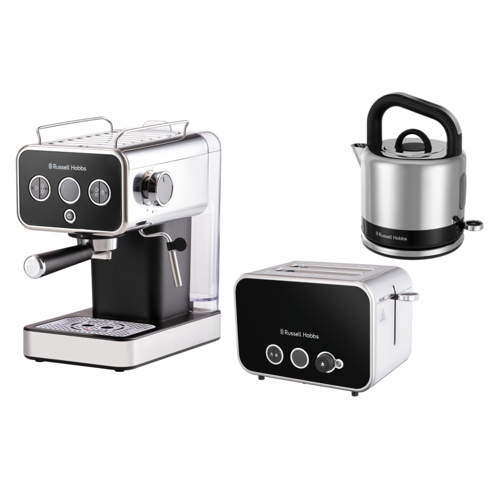 Russell Hobbs Distinctions Black Kettle Toaster & Coffee Machine Set