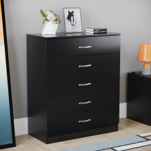 (Black) Riano 5 Drawer Chest of Drawers Bedroom Storage Unit