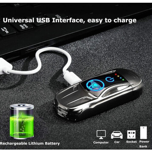(Blue) Double Arc Electric Lighter Usb Rechargeable Lighter With Fingerprint Sensor Sport Car Shape 1