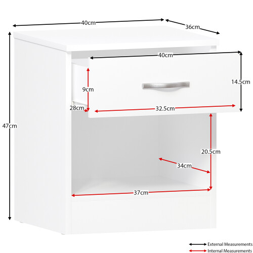 Home Discount (White) Riano 1 Drawer 1 Shelf Bedside Chest Nightstand 2