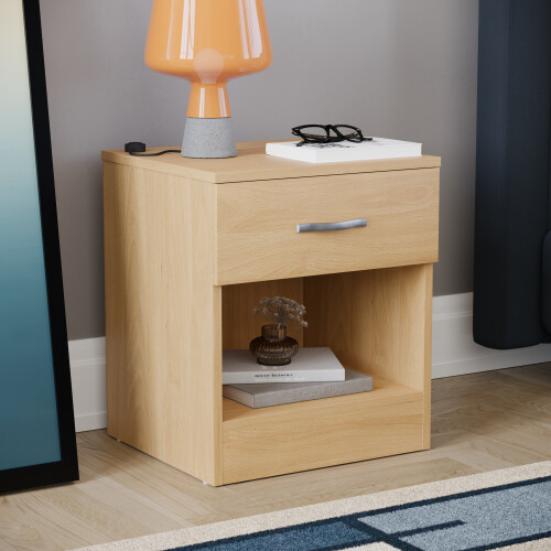 Home Discount (Pine) Riano 1 Drawer 1 Shelf Bedside Chest Nightstand