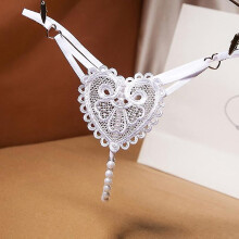 (White) New Pearls Love Embellishment Thong Embroidery Panries Women's Sexy Ultra-thin G-string Low-waist Beaded Temptation Underwear