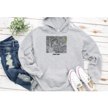 (XXL, Grey) Van Gogh Starry Night One Line Abstract Art Black Grey Men Women Unisex Hoodie