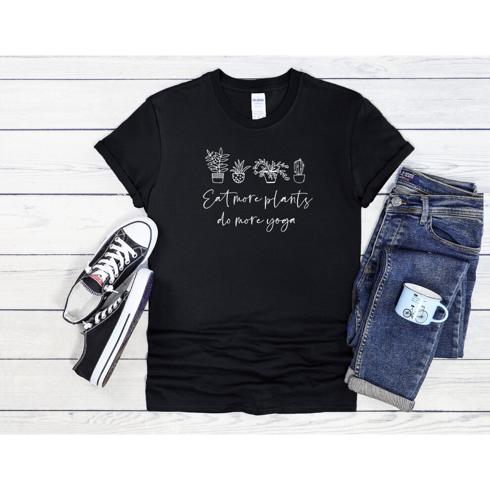(XXXL, Black) Eat More Plants Do More Yoga Men Women Unisex Top T Shirt-image-OPC-PFP98HS-NEW