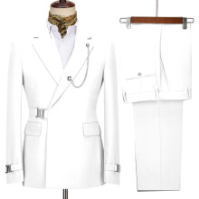 (white, XS) Mens Slim Fit Suit 2 Piece Corduroy Suits Double Breasted Suit Blazer Jacket Pants Set Formal Wedding Prom Tuxedos