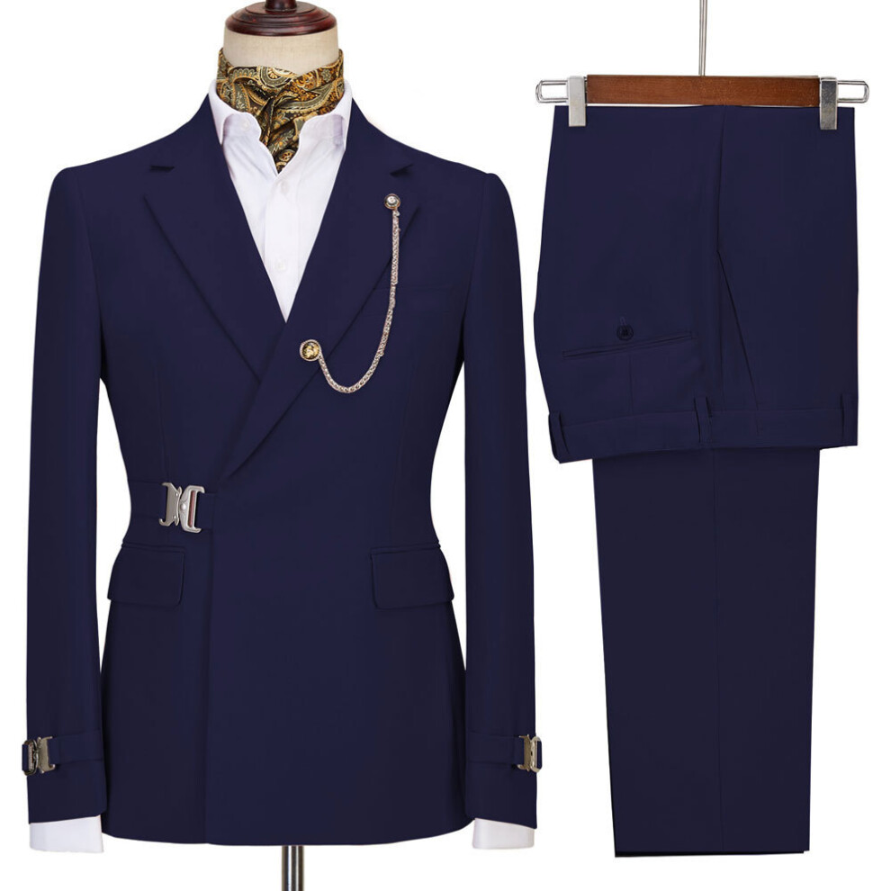 (navyblue, S) Mens Slim Fit Suit 2 Piece Corduroy Suits Double Breasted Suit Blazer Jacket Pants Set Formal Wedding Prom Tuxedos