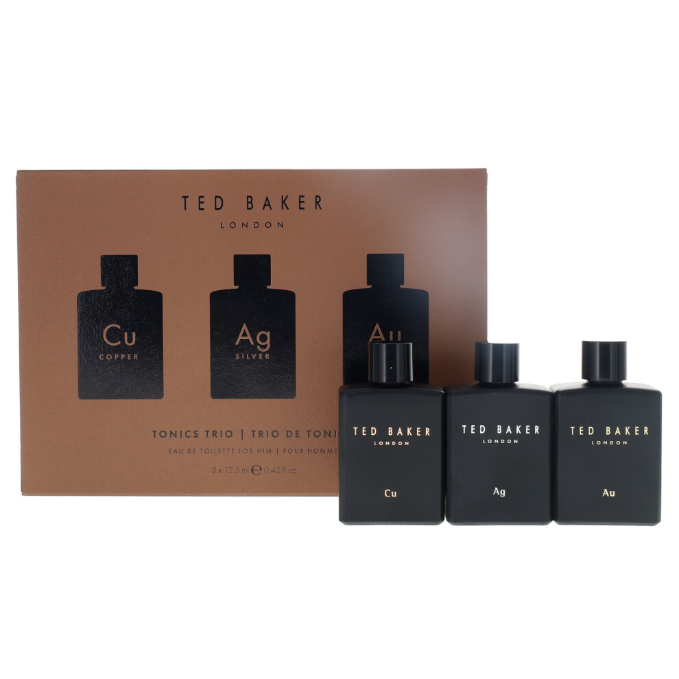 Ted Baker Tonics 3 Piece Mini Gift Set for Men - Cu Copper 12.5ml Eau de Toilette, Ag Silver 12.5ml Eau de Toilette, Au Gold 12.5ml Eau de Toilette