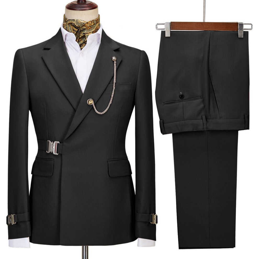 (black, 5XL) Mens Slim Fit Suit 2 Piece Corduroy Suits Double Breasted Suit Blazer Jacket Pants Set Formal Wedding Prom Tuxedos