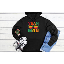 (M, Black) Yeah Mon Jamaican Fun Vacation Black Grey Men Women Unisex Hoodie