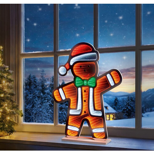 Gingerbread Christmas Infinity Mirror Light 60cm - Double-Sided LED Tunnel with Multicolor LEDs 1