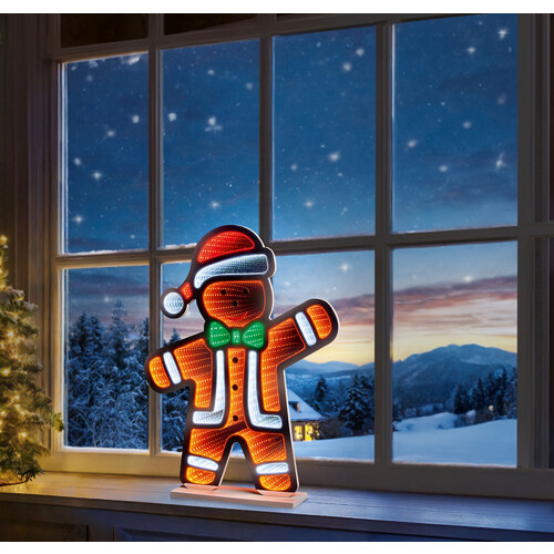 Gingerbread Christmas Infinity Mirror Light 60cm - Double-Sided LED Tunnel with Multicolor LEDs
