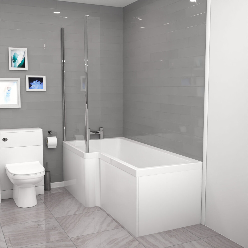 Cann L-Shaped LH Shower Bath, White Basin Vanity Unit with WC & BTW Toilet