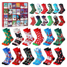 (Style C 24pcs) 12/24Pairs  Christmas Stocking Advent Calendar 12/24 Days Of Socks 2024 Festive Holiday White Christmas Colorful Socks For Men