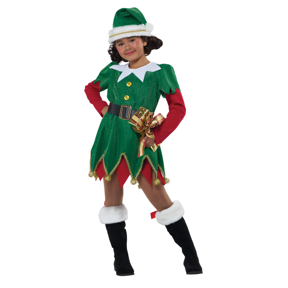 California Costumes Girls Cute Christmas Elf Age 6-8