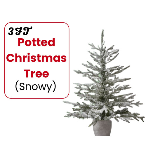Snowy Potted Christmas Tree 3ft, Pine Effect Potted Tree With 91 Branch Tips 1