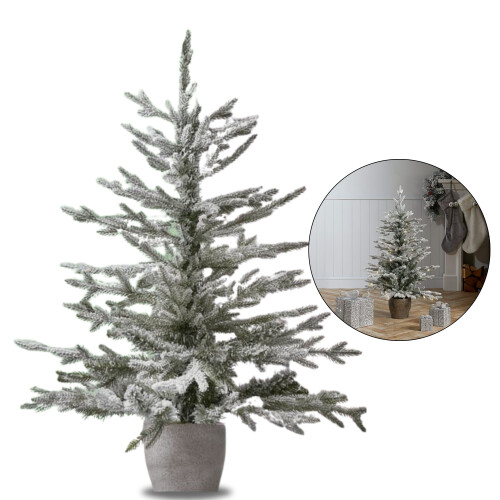 Snowy Potted Christmas Tree 3ft, Pine Effect Potted Tree With 91 Branch Tips 2