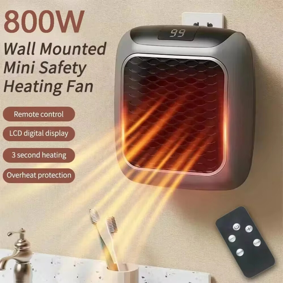 (Gray) Portable Electric Heater UK Small Solar Energy Saving Fast Heating 800W