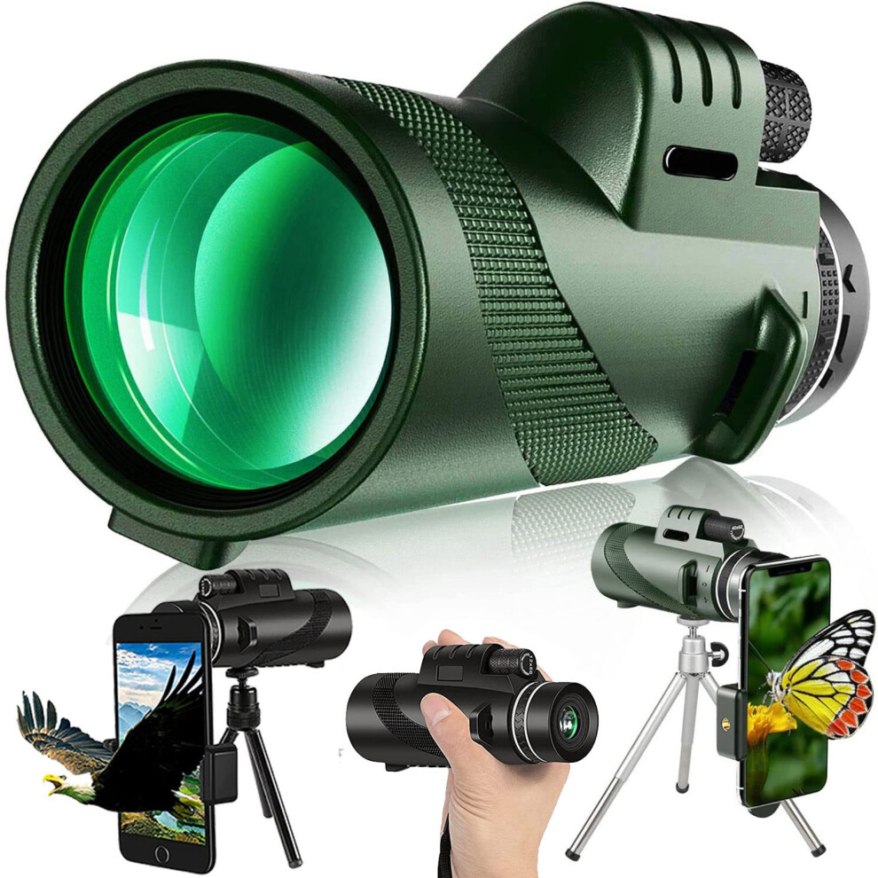 (Green) 80X100 Hd Monocular Telescope With Night Vision & Tripod Green 9401283434703