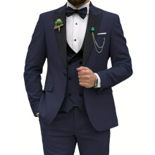 (navy blue, XXXXL) Slim Fit pánské obleky 3 kusy Dvouřadý oblek Muži Svatební Ples Party Business Blazer Vesta a kalhoty