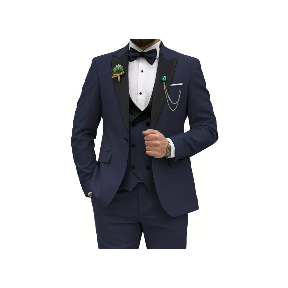 (navy blue, XXXL) Slim Fit Suits for Men 3 Piece Double Breasted Suit Men Wedding Prom Party Business Blazer Vest and Pants-image-OPC-PFPBC88-NEW