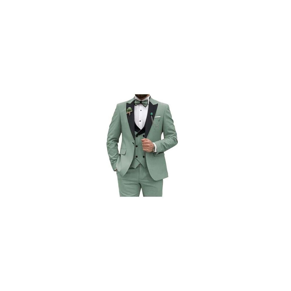 (tea green, S) Slim Fit Suits for Men 3 Piece Double Breasted Suit Men Wedding Prom Party Business Blazer Vest and Pants-image-OPC-PFPBC8H-NEW