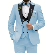 (light blue, XXXL) Slim Fit pánské obleky 3 kusy Dvouřadý oblek Muži Svatební Ples Party Business Blazer Vesta a kalhoty