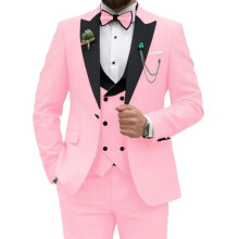 (pink, XXL) Slim Fit pánské obleky 3 kusy Dvouřadý oblek Muži Svatební Ples Party Business Blazer Vesta a kalhoty