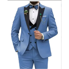 (gray blue, L) Slim Fit pánské obleky 3 kusy Dvouřadý oblek Muži Svatební Ples Party Business Blazer Vesta a kalhoty