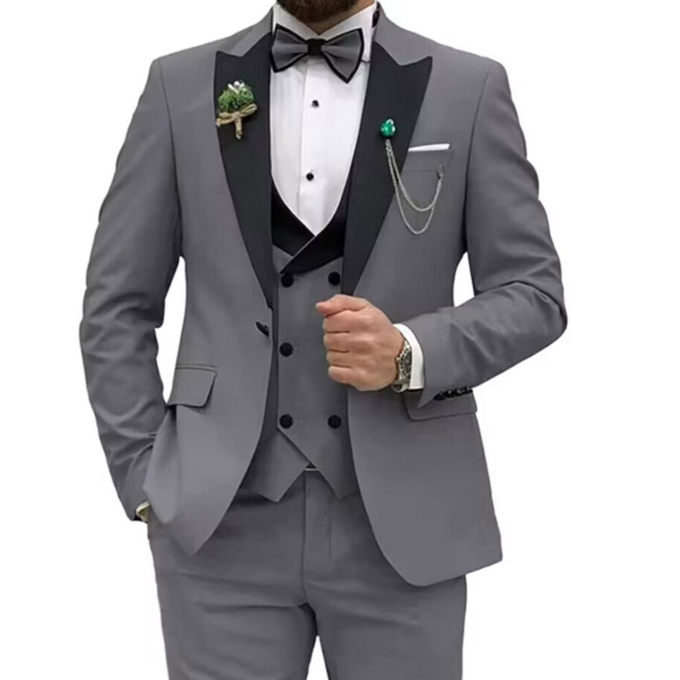 (gray, 6XL) Slim Fit Suits for Men 3 Piece Double Breasted Suit Men Wedding Prom Party Business Blazer Vest and Pants-image-OPC-PFPBCC5-NEW